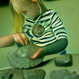 generated: a girl examining an ammonite fossil #2